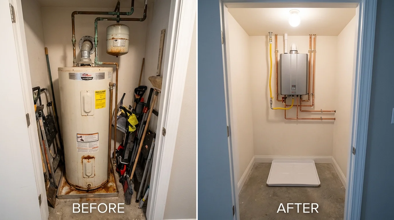 Tank water heater versus wall-mounted tankless unit comparison for Goodland, KS homeowners