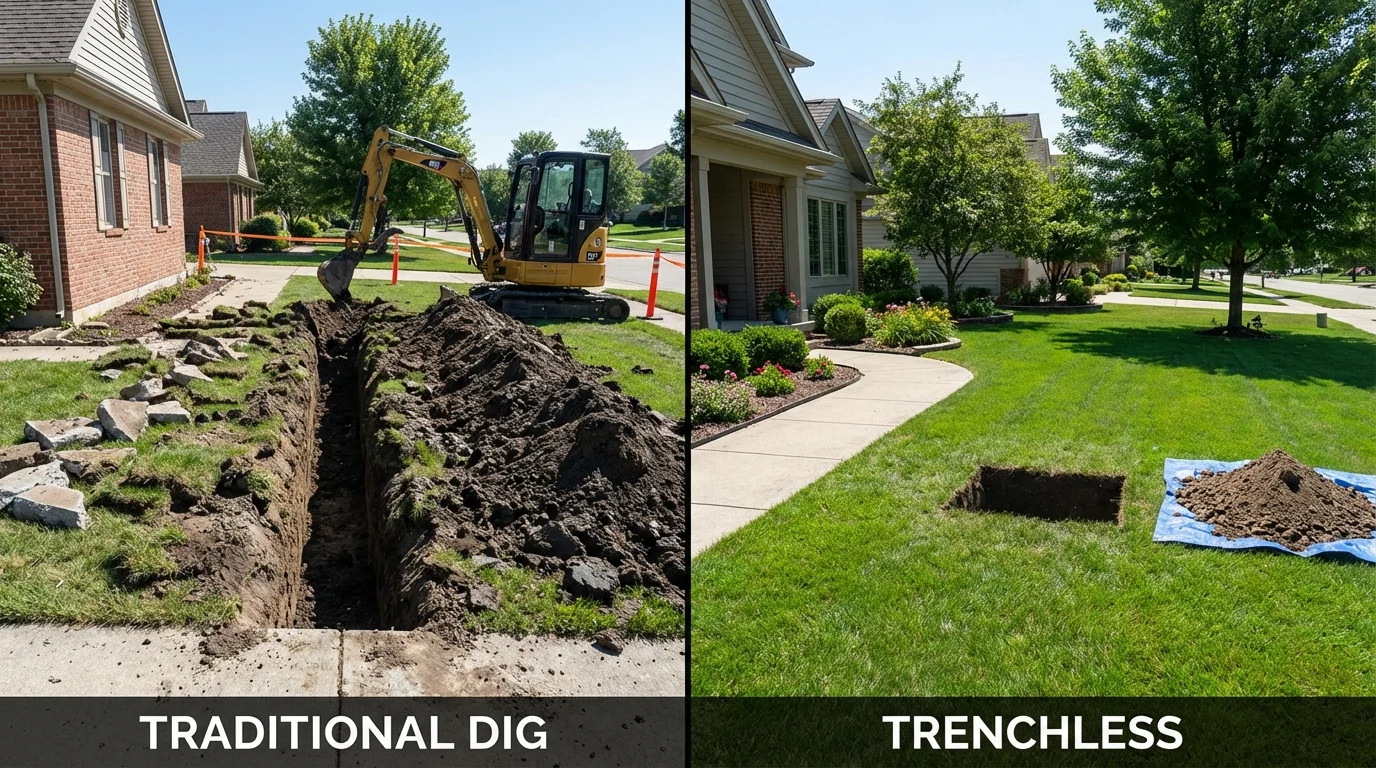 Trenchless sewer repair with minimal yard damage versus traditional excavation in Goodland, KS
